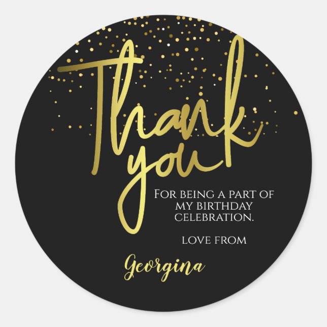 Birthday Black Gold Typografie Vielen Dank Runder Aufkleber (Vorderseite)