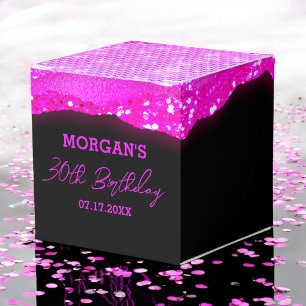 Birthday Black Hot Pink Glitzer Name Vielen Dank Geschenkschachtel