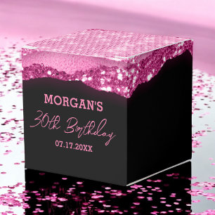 Birthday Black Hot Pink Glitzer Name Vielen Dank Geschenkschachtel