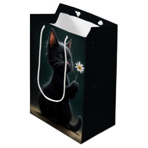 Birthday Black Kitten mit einer weißen Daisy Mittlere Geschenktüte