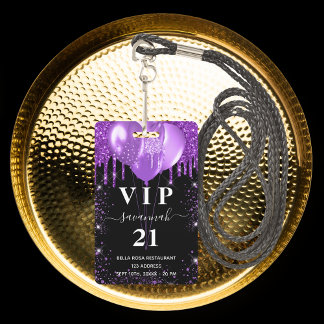 Birthday Black lila Ballon Vip Einladung Ausweis