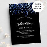 Birthday Black Marine Blue Confetti Einladung<br><div class="desc">Modernes,  elegantes und einladendes Hotel. Ein schwarzer Hintergrund mit blauen Konfetti. Personalisieren und fügen Sie einen Namen und Details. Weißer Text.</div>