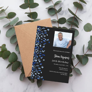 Birthday Black Marine Blue Foto Einladung