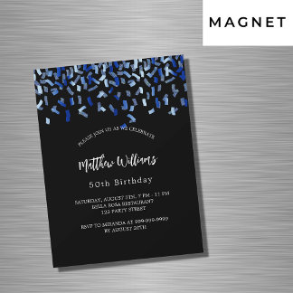 Birthday Black Marine Blue Konfetti Luxus Magneteinladung