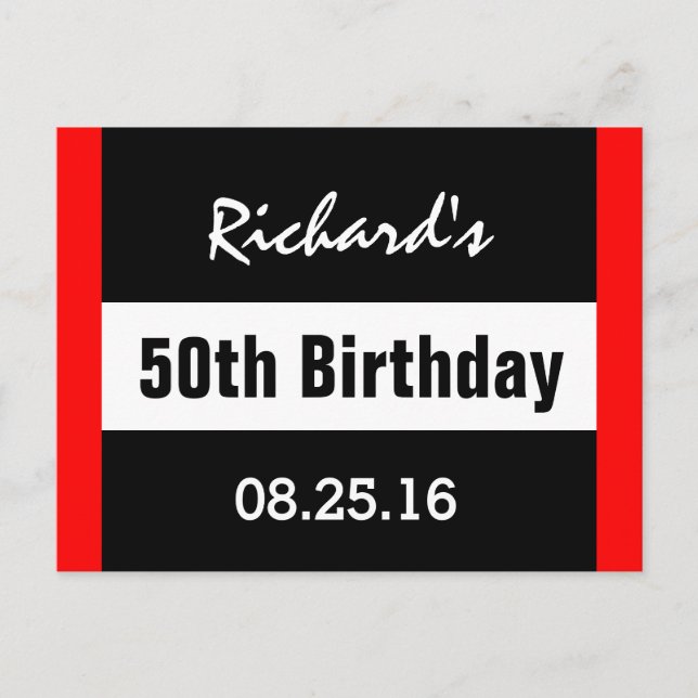 Birthday Black mit Red Frame Geometric Z503 Ankündigungspostkarte (Vorderseite)