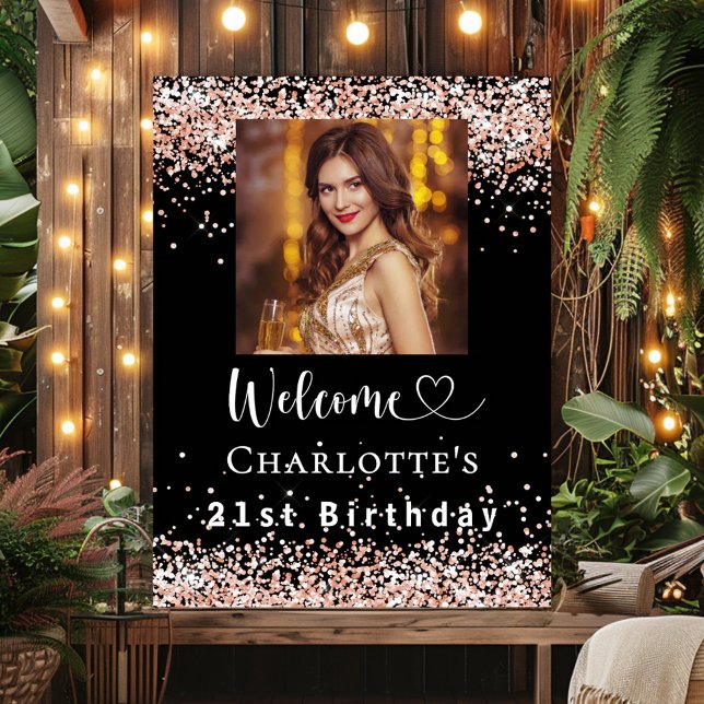 Birthday Black Rose Gold Foto Empfang Poster (Von Creator hochgeladen)
