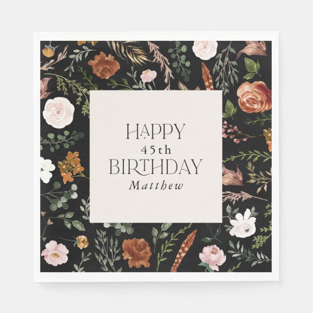Birthday Black Terracotta floral modernen botanisc Serviette (Vorderseite)