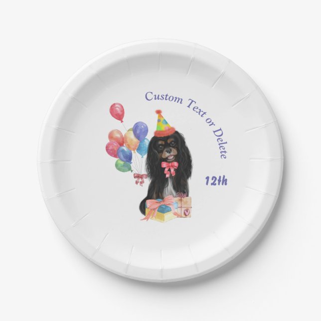 Birthday Black und Tan Cavalier Spaniel   Pappteller (Vorderseite)