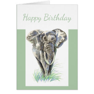 Birthday Blank Watercolor Elephant Animal Art
