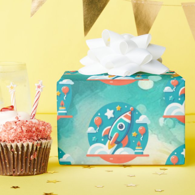 Birthday Blastoff: Rocket Ship Adventure Pattern Geschenkpapier (Geburtstagsparty)