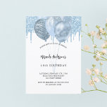 Birthday blauen Ballons Glitzer Tropfen Luxus Einladung<br><div class="desc">Ein weißer Hintergrund. Dekoriert mit hellblauen Imitate Glitzer Tropfen,  Farbe Tropflook und Ballons. Personalisieren und einen Namen und Party Details.</div>