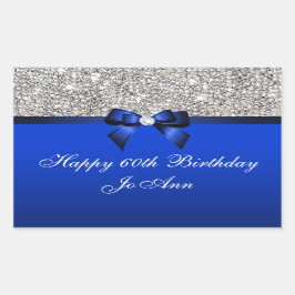 Birthday Blue Bow Silver Sequins Rechteckiger Aufkleber