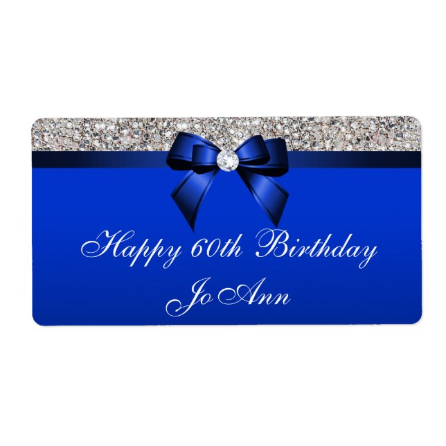 Birthday Blue Bow Silver Sequins Water Labels (Vorne)