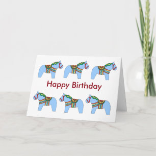 Birthday Blue Dala Horses Card Karte