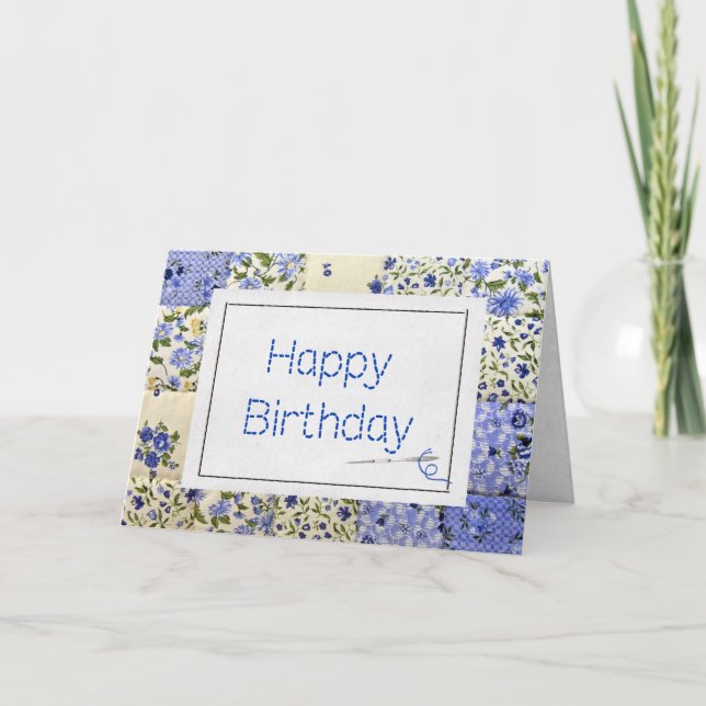 Birthday Blue Quilt mit Nadel Karte (Vorderseite)