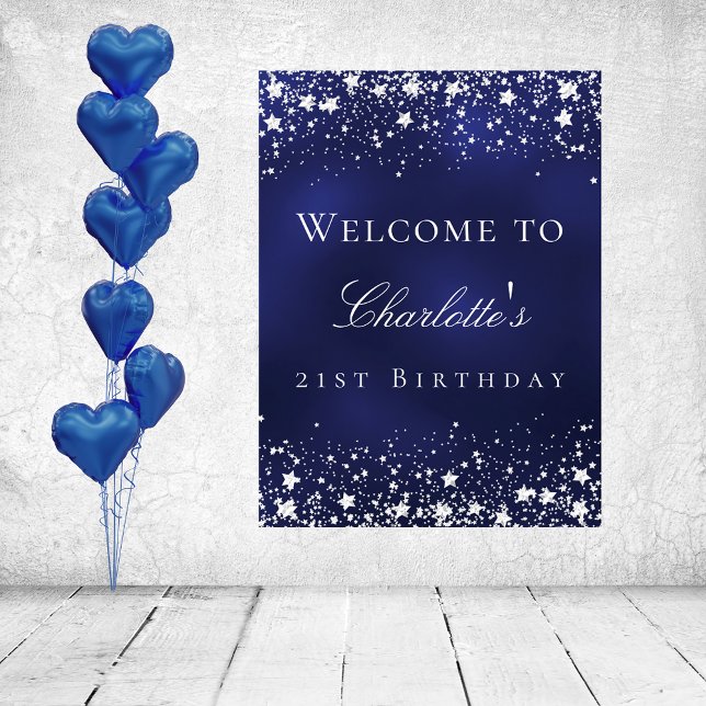 Birthday Blue Silver Stars willkommen Party Poster (Von Creator hochgeladen)
