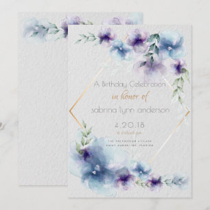 Birthday Blue-Violet Translucent Watercolor Blume Einladung