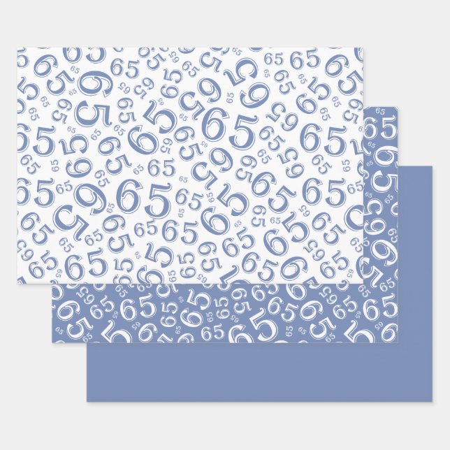Birthday Blue & White Number Pattern 65 Geschenkpapier Set (Set)