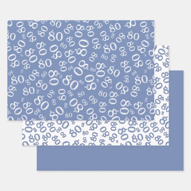 Birthday Blue & White Number Pattern 80 Geschenkpapier Set (Set)