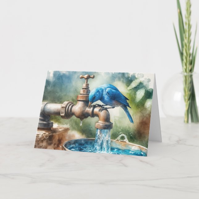 Birthday Bluebird auf Retro Faucet Karte (Vorderseite)