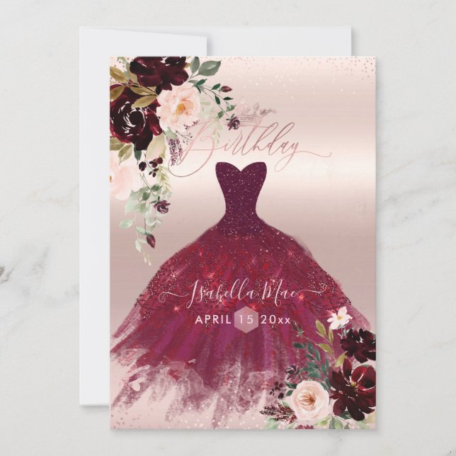 Birthday Blush Burgund Wasserfarbe Blume Einladung (Vorderseite)