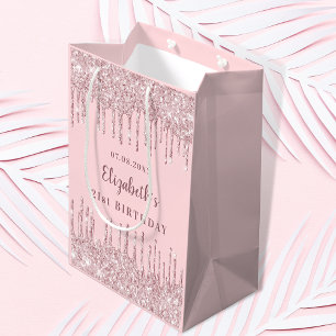 Birthday blush pink glitter drips monogram luxury mittlere geschenktüte