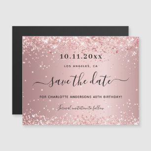 Birthday Blush Pink Glitzer speichern Datums-Magne Magnetkarte