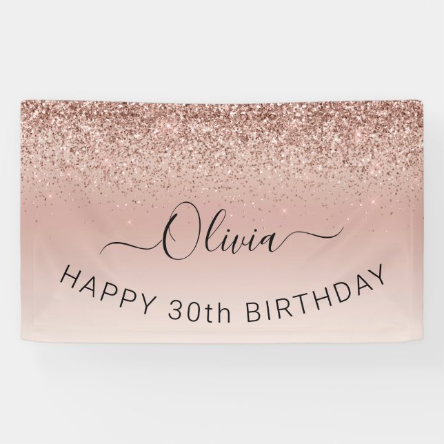 Birthday Blush Pink Rose Gold Glitzer Girl Banner (Horizontal)