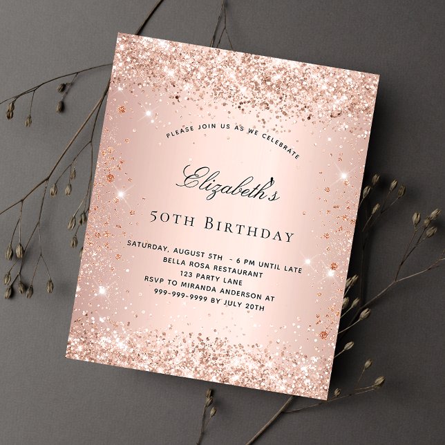 Birthday Blush Rose Gold Glitzer Einladung Flyer (Von Creator hochgeladen)