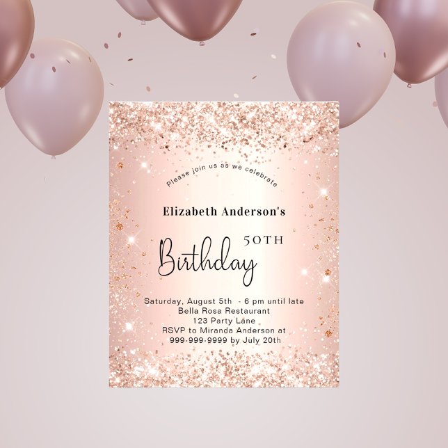 Birthday Blush Rose Gold Glitzer Einladung Flyer (Von Creator hochgeladen)
