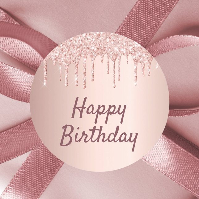 Birthday Blush Rose Gold Tropfen Runder Aufkleber (Von Creator hochgeladen)