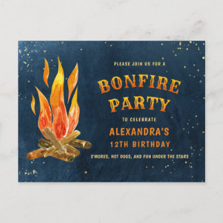 Birthday Bonfire Party Aquarell Einladungspostkarte