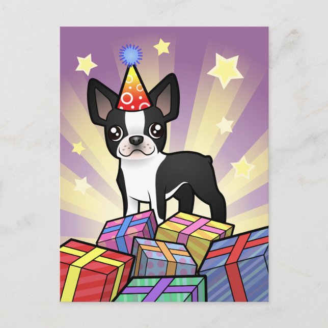 Birthday Boston Terrier Postkarte (Vorderseite)