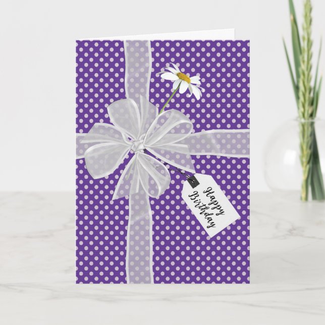 Birthday Bow mit Daisy auf Polka Dots Karte (Vorderseite)
