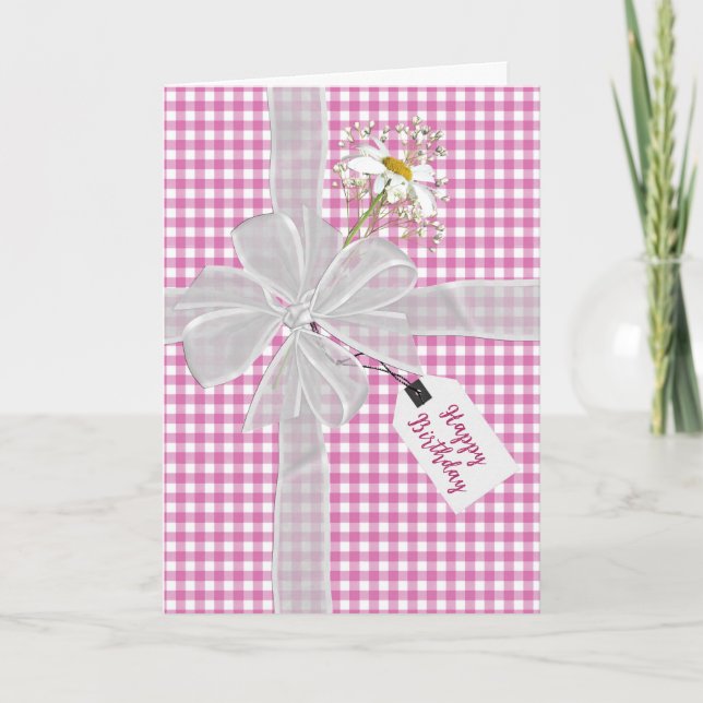 Birthday Bow mit Daisy On Gingham Karte (Vorderseite)
