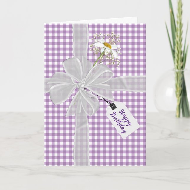 Birthday Bow mit Daisy On Gingham Karte (Vorderseite)