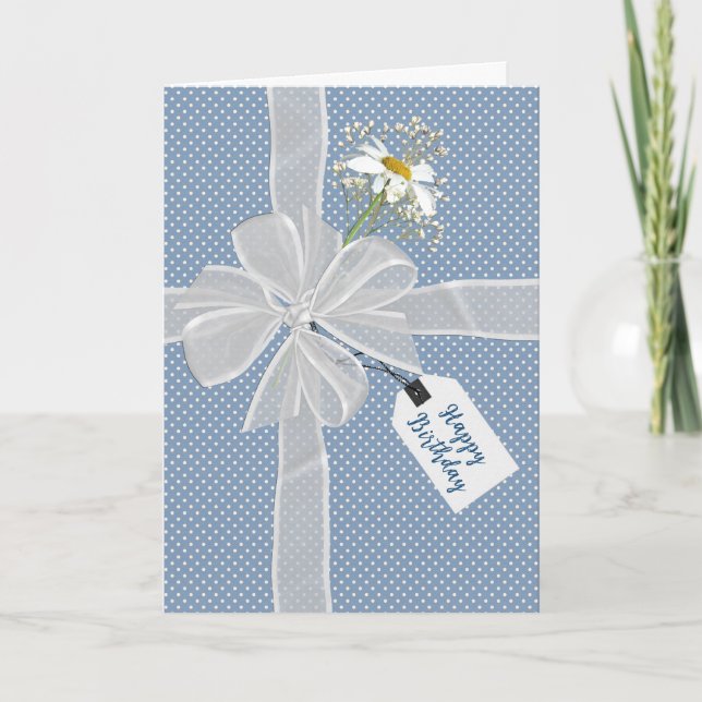 Birthday Bow mit Daisy On Gingham Karte (Vorderseite)