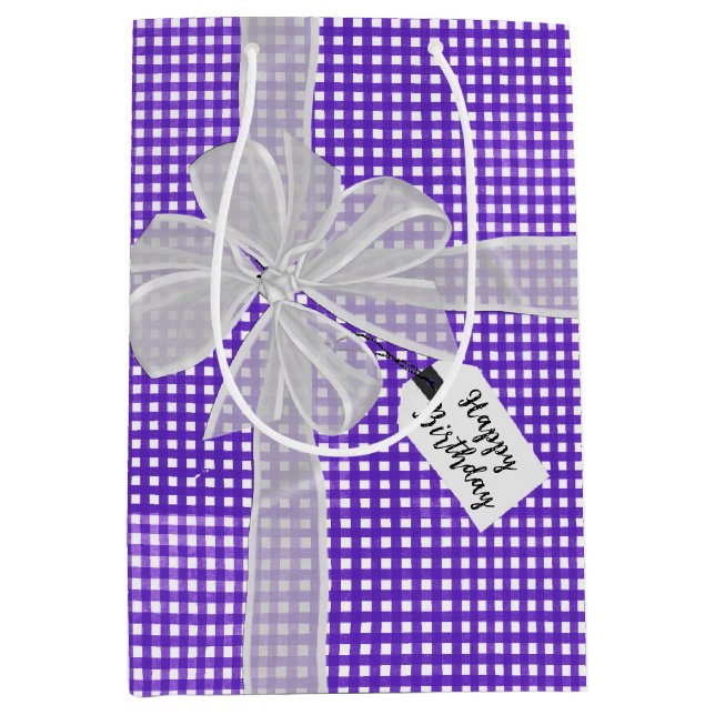 Birthday Bow on Gingham Mittlere Geschenktüte (Vorderseite)