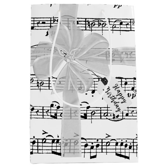 Birthday Bow on Music Mittlere Geschenktüte (Vorderseite)