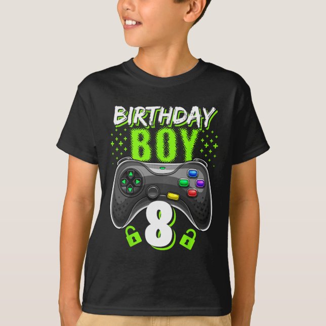 Birthday Boy 8 Video Game Controller Gamer 8th Bir T-Shirt (Vorderseite)