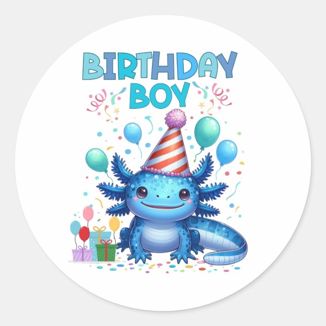 Birthday Boy Axolotl Vibes Niedliches Party Design Runder Aufkleber (Vorderseite)