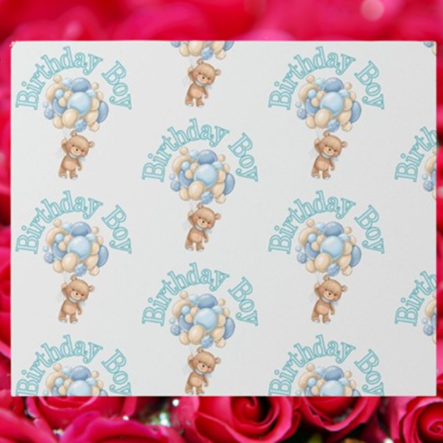 Birthday Boy Bear Idea Geschenkpapier (Make your little one's birthday extra special with our adorable Birthday Boy Bear wrapping paper.)