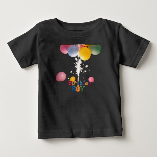 Birthday Boy Colorful Baby T - Shirt mit Balloons  (Vorderseite)