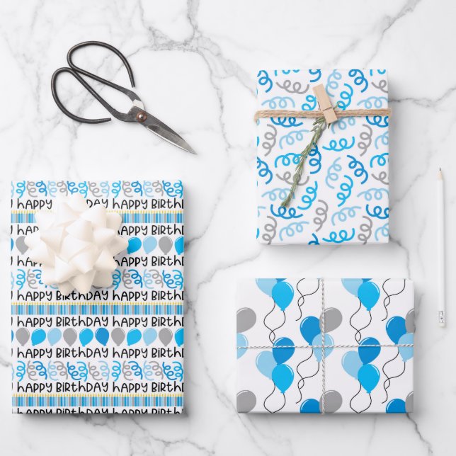 Birthday Boy Coordinating Pattern Wrapping Paper Geschenkpapier Set (Vorderseite)