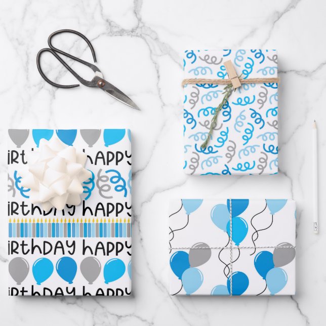 Birthday Boy Coordination Muster Wrapping Paper Geschenkpapier Set (Vorderseite)