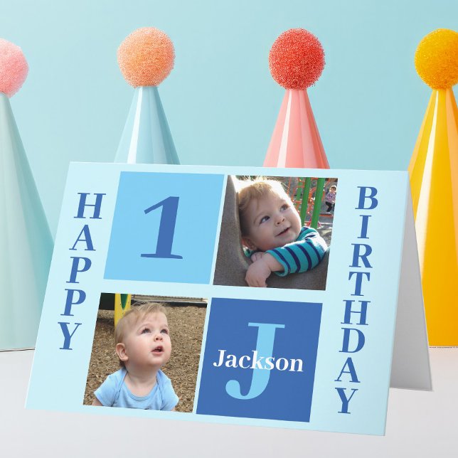 Birthday Boy Foto Personalisiert Niedlich Kids Blu Karte (Von Creator hochgeladen)