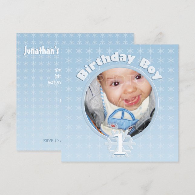 Birthday Boy Foto Winter Onederland Einladung (Vorne/Hinten)