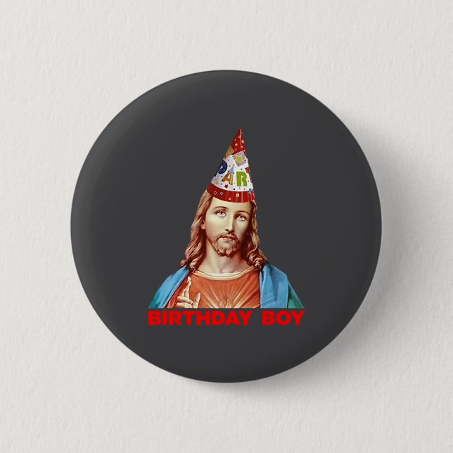Birthday Boy Jesus Funny Christmas Party Hat Long  Button (Vorderseite)