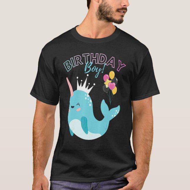 Birthday Boy Narwhals  Boys Kids Birthday Party Sq T-Shirt (Vorderseite)