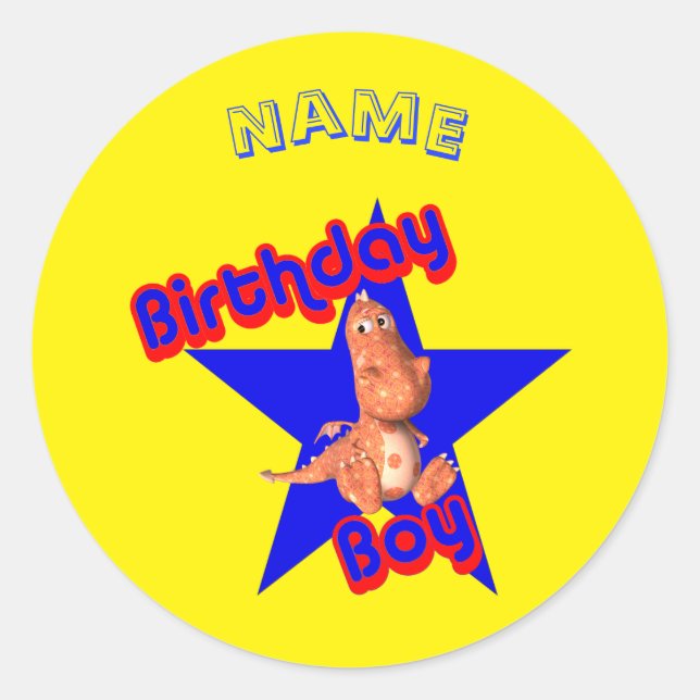 Birthday Boy Niedlich Dinosaurier Personalisiert Runder Aufkleber (Vorderseite)